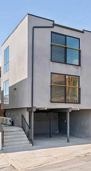 Side view of the renovated apartment building